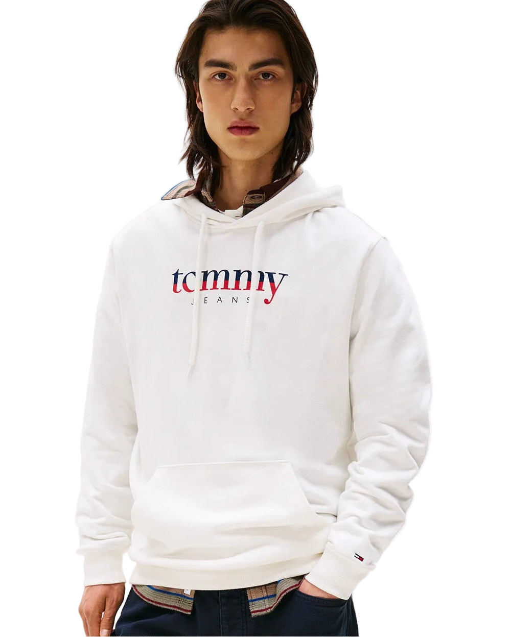 Tommy Hilfiger Felpa Uomo Bianca Cappuccio Garzata Tascone Logo Felpe bianco - foto prodotto
